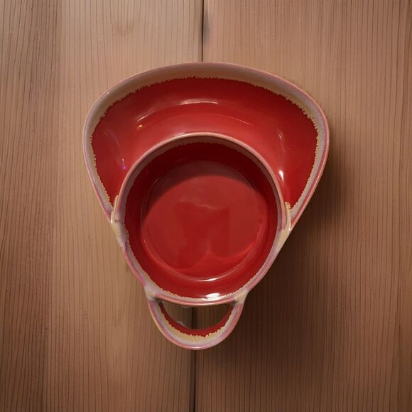 VTG LTD Commodities Drip Glaze Pottery Soup & Cracker Chip Dip Snack Bowl Red - Picture 2 of 9